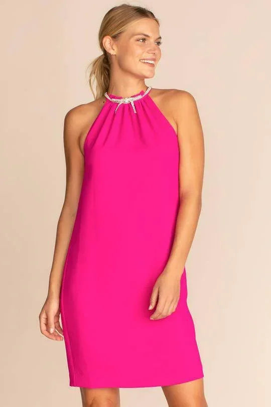 Trina Turk Katie Hot Pink Jeweled neckline Holiday Dress