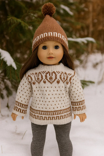 Fair Isle sweater and  matching pom-pom hat for American Girl Doll