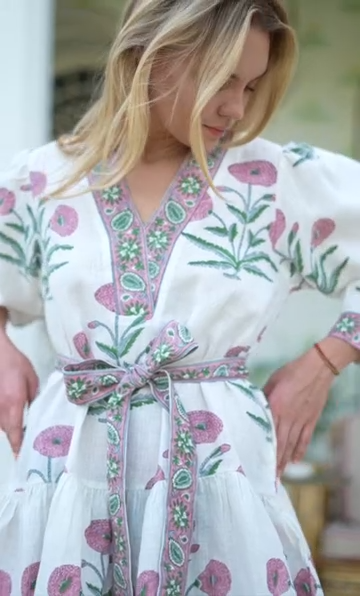 Mykonos Indigo Flower Dress—100% European linen with pockets