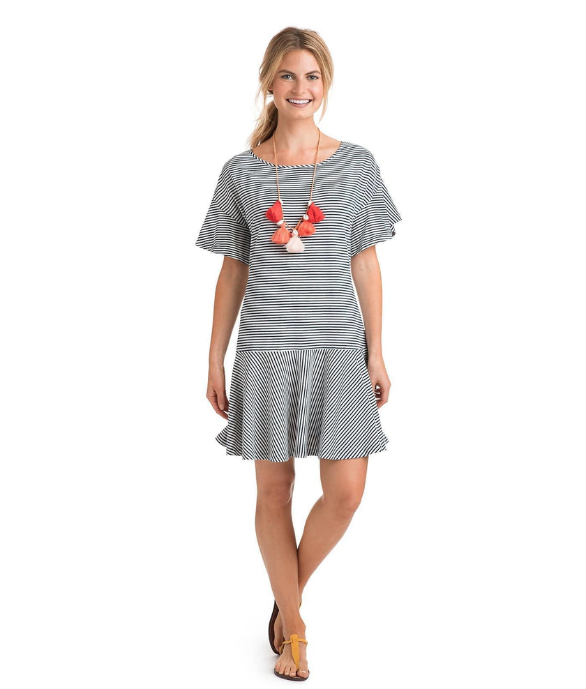 VINEYARD VINES STRIPE FLOUNCE FLUTTER DRESS-FEATURED