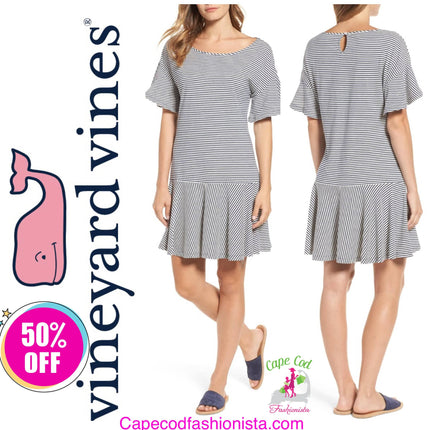 VINEYARD VINES STRIPE FLOUNCE FLUTTER DRESS-FEATURED