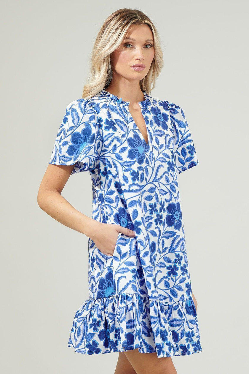 Celeste Floral Mini Dress WHITE-BLUE-COMBO / S by Sugarlips