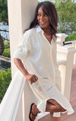 women white linen shirt dress coastal vacation tunic front view