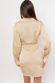 women gold satin cocktail dress back view