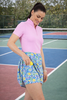 women blue and yellow print cooling golf skort