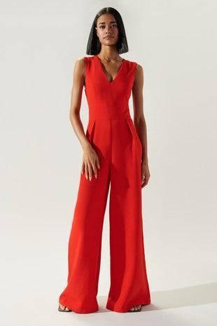 Larah Red Wide Leg  women red palazzo jumpsuit side view formal occasion 