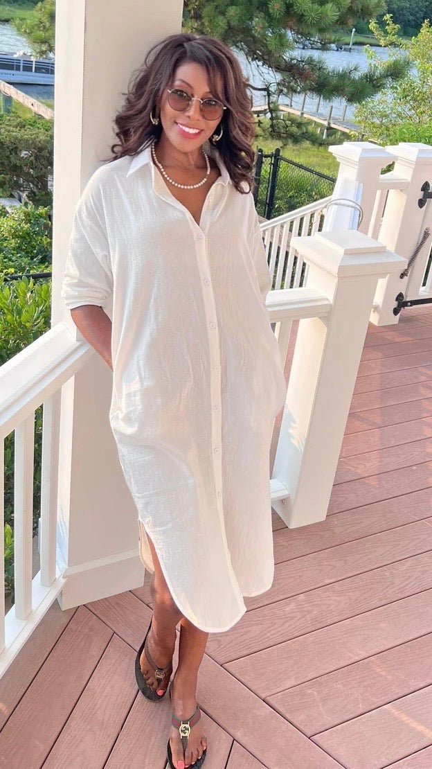White Linen Shirt Dress for Women