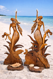 women coastal home decor brown wooden mermaid sculpture beach house display