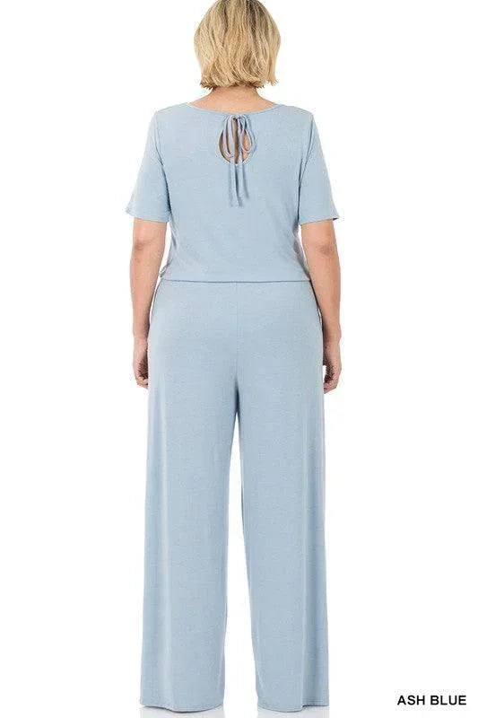 Plus Jumpsuit Elastic Waist with Back Keyhole