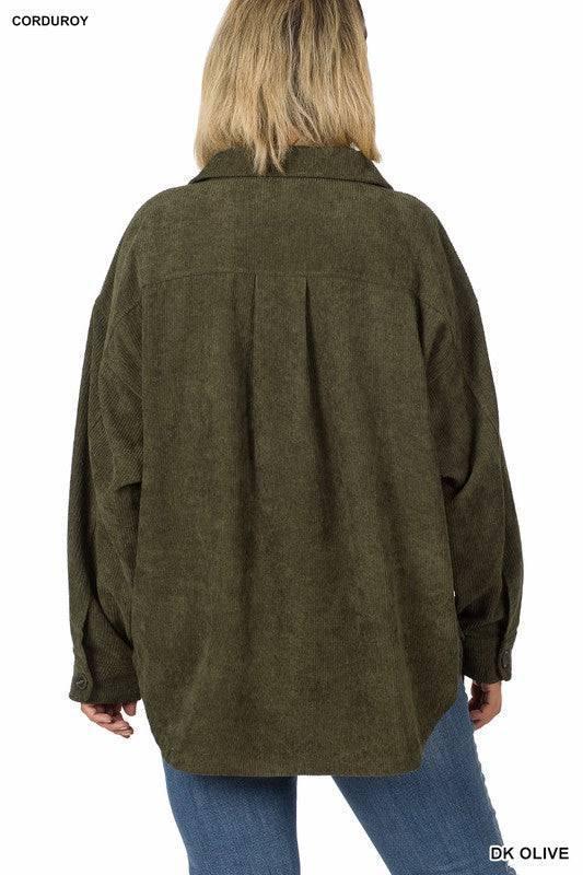 PLUS OVERSIZED CORDUROY BUTTON FRONT SHACKET