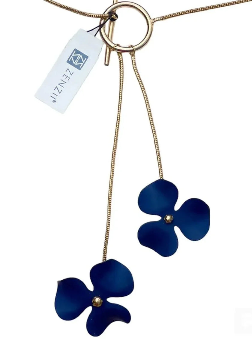 ZENZII BLUE FLOWER PETAL gold necklace