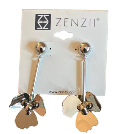 ZENZII LONG SILVER Flower Petal Drop Earring