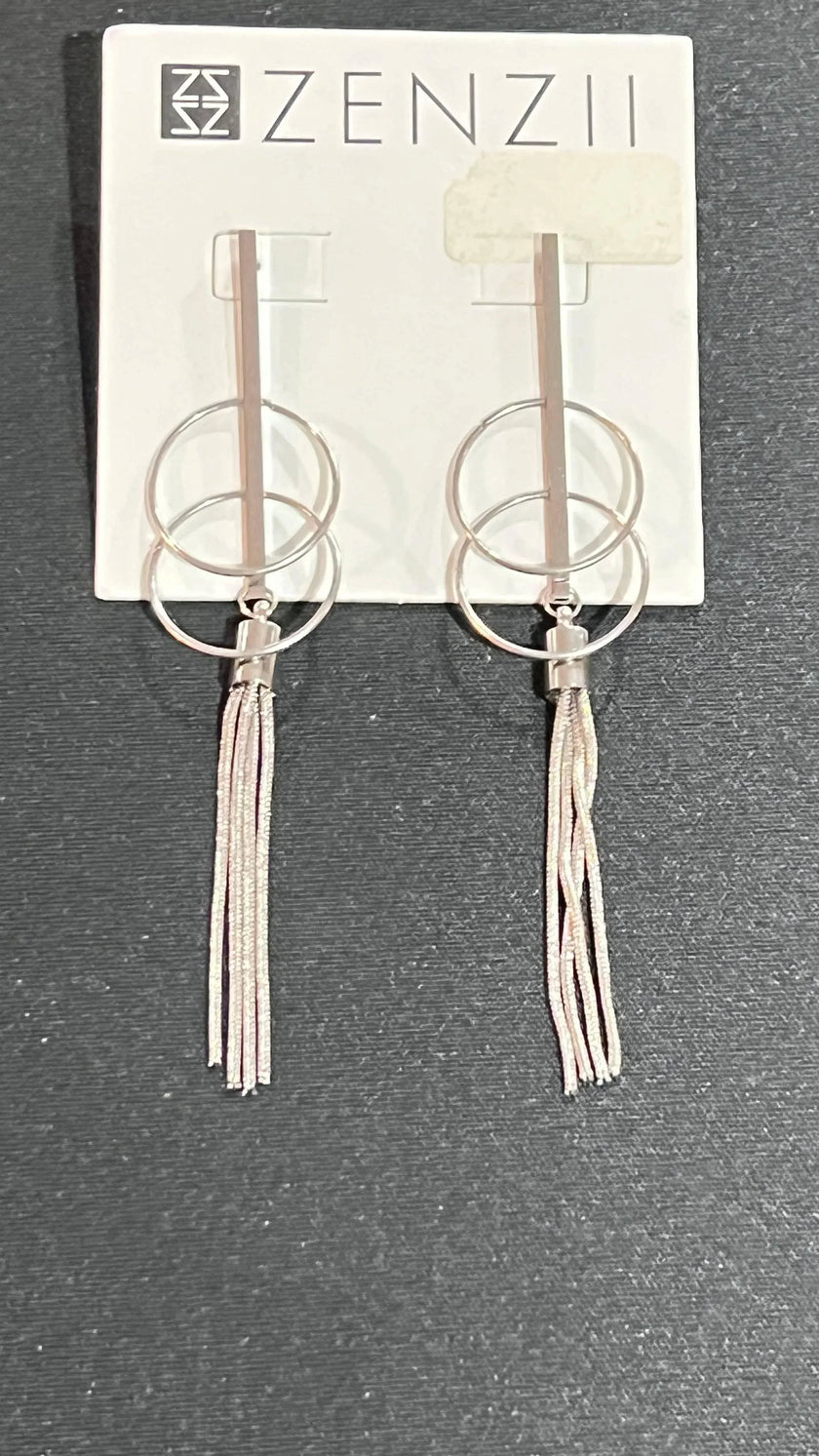 ZENZII LONG Tassel Hoop Silver Earring