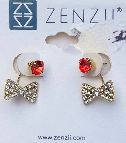 ZENZII RUBY RHINESTONE BOW STUD Earring