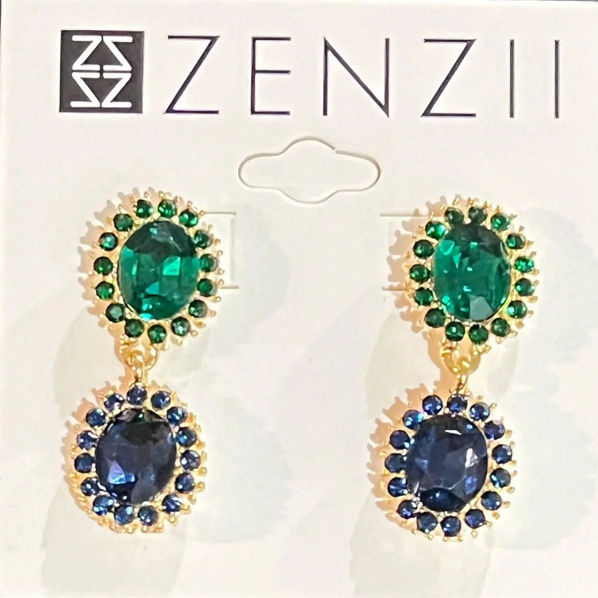ZENZII EMERALD SAPHIRED RHINESTONE DROP Earring