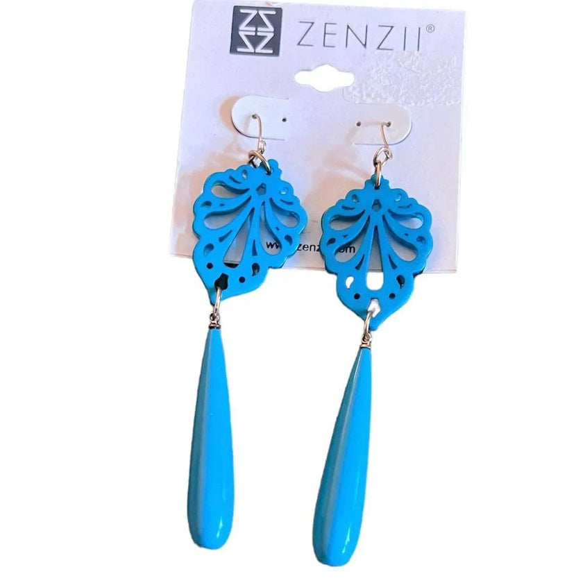 ZENZII LONG SILVER Flower Petal Drop Earring