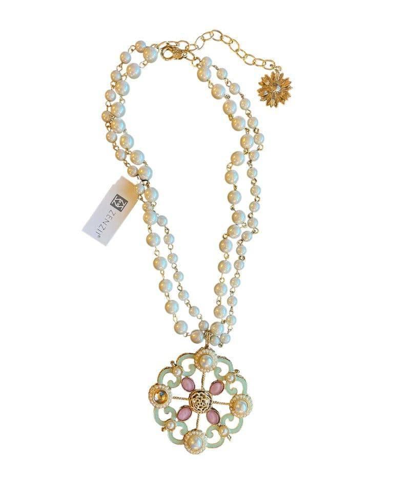 ZENZII TWO STRAND DOUBLE SIDED PENDANT PEARL NECKLACE