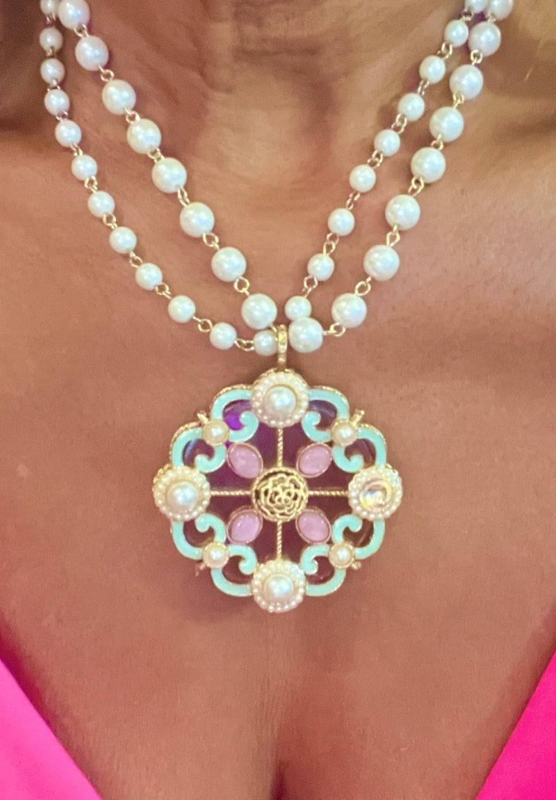 ZENZII TWO STRAND DOUBLE SIDED PENDANT PEARL NECKLACE