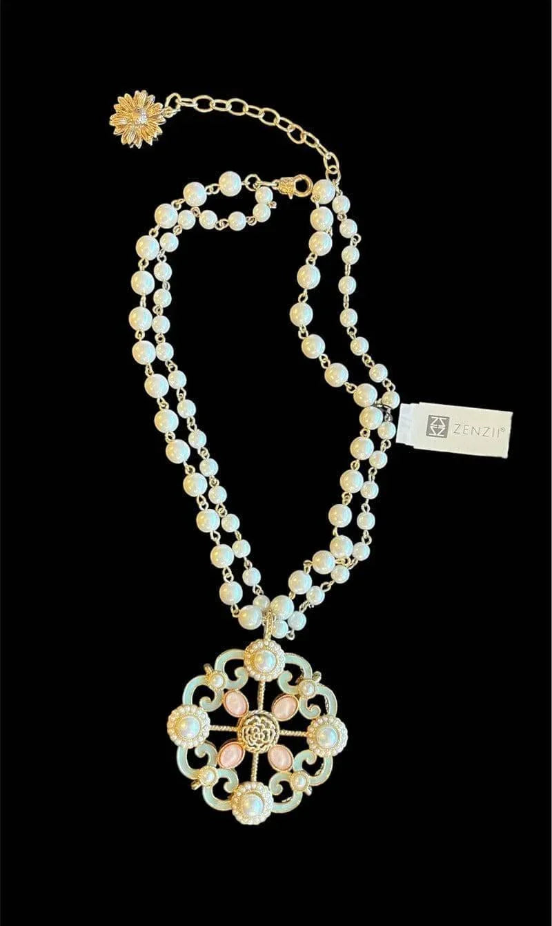 ZENZII TWO STRAND DOUBLE SIDED PENDANT PEARL NECKLACE
