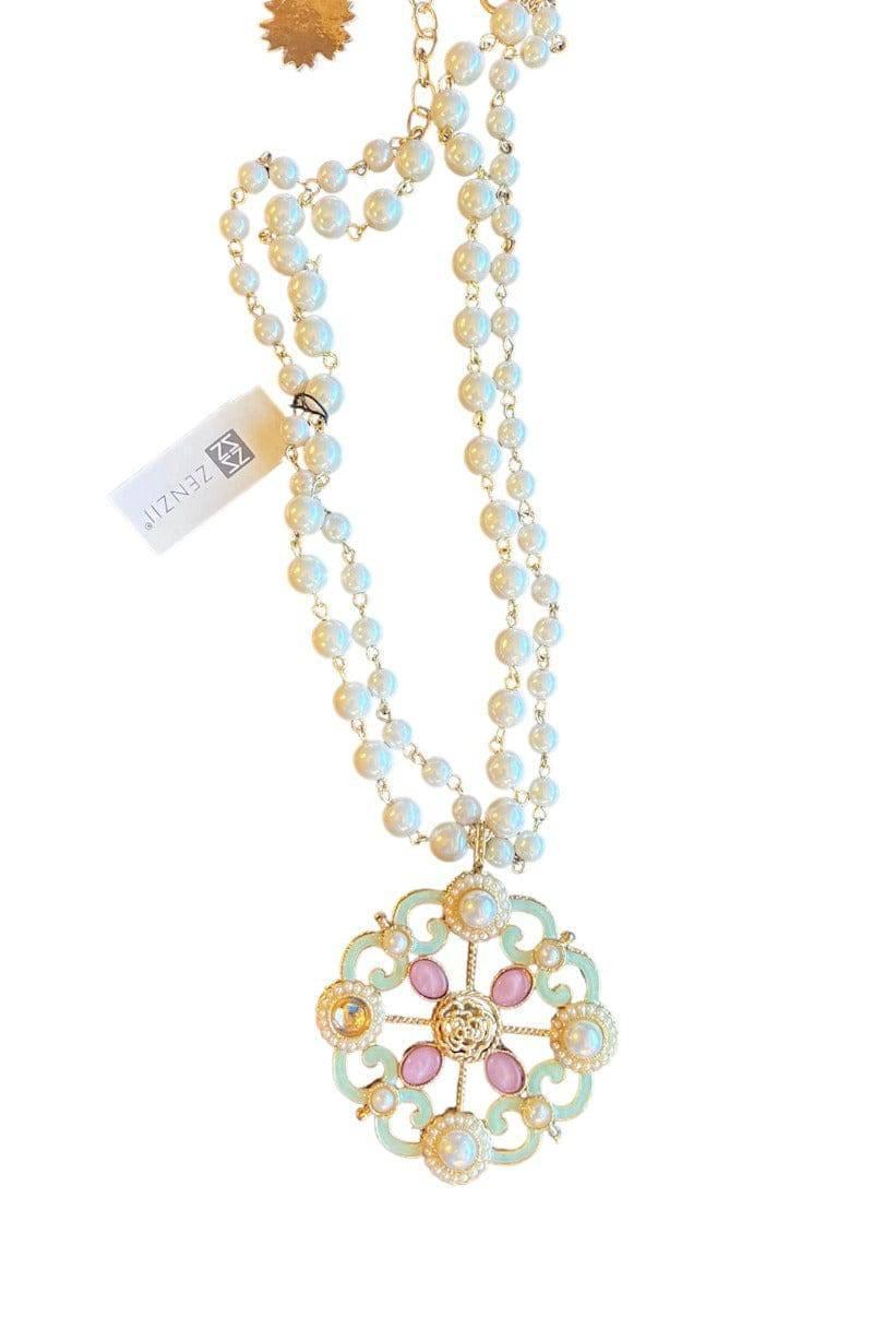 ZENZII TWO STRAND DOUBLE SIDED PENDANT PEARL NECKLACE