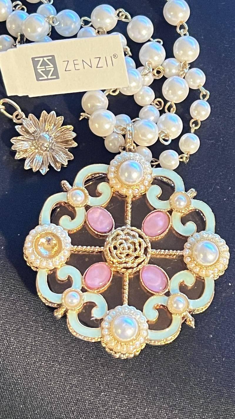 ZENZII TWO STRAND DOUBLE SIDED PENDANT PEARL NECKLACE