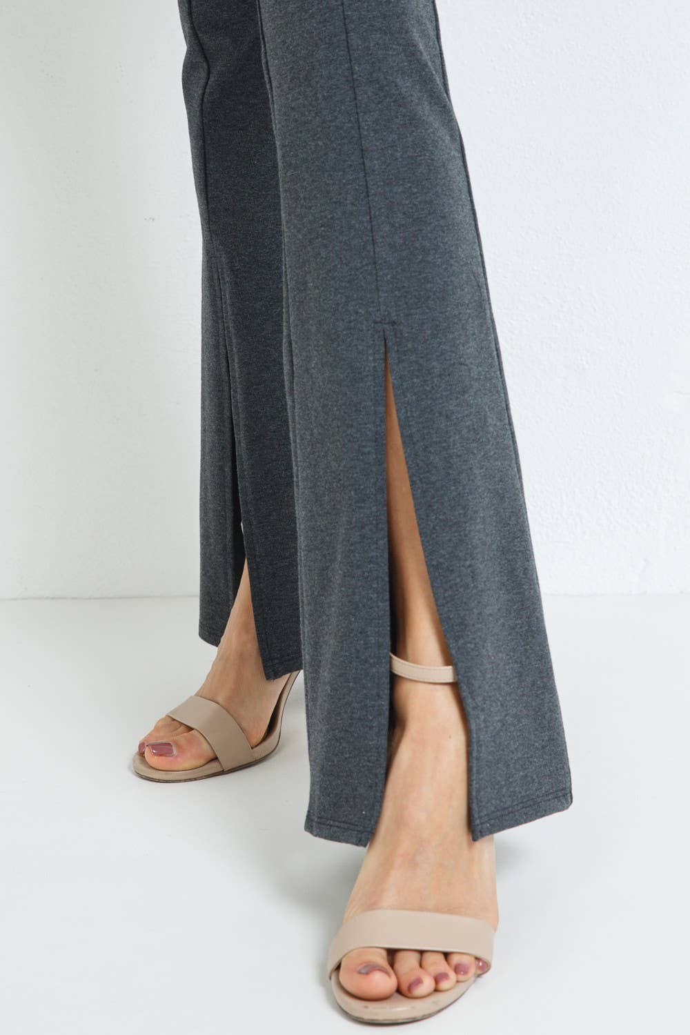 Women's Front Slit Flare Pants in BLACK OR CHARCOAL GRAY