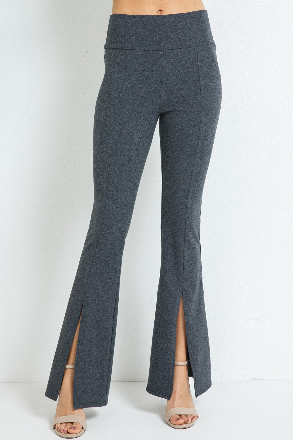 Women's Front Slit Flare Pants in BLACK OR CHARCOAL GRAY