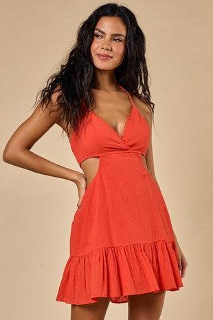 Coral Lace Scoop Back Juniors Dress