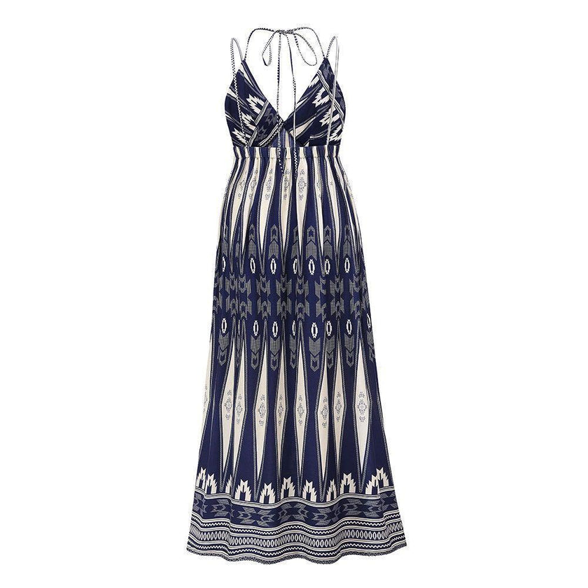 Women's Printed Aztec Halter Boho Luxe Maxi Dress