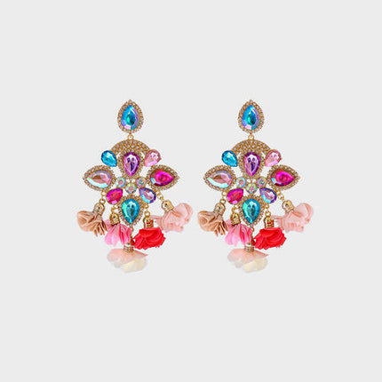 Flower Shape Rhinestone Alloy Dangle Earrings