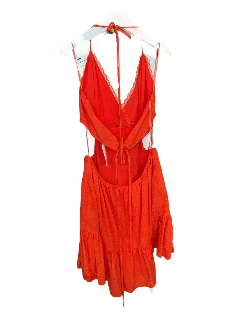 Coral Lace Scoop Back Juniors Dress