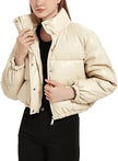 Women's Faux Leather Crop Puffer Jacket