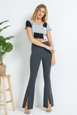 Women's Front Slit Flare Pants in BLACK OR CHARCOAL GRAY