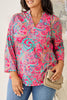 Plus Size Printed Notched Long Sleeve Blouse