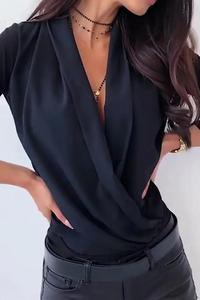 Women's V neck Seasonless Faux Wrap Top blouse
