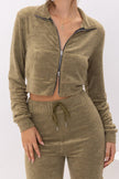 women olive zip front jacket cropped fit everyday wear