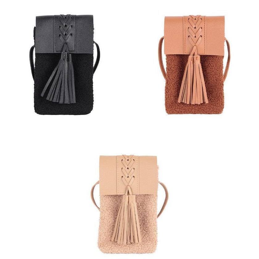 Fuzzy Faux Shearling Leather Phone Bag
